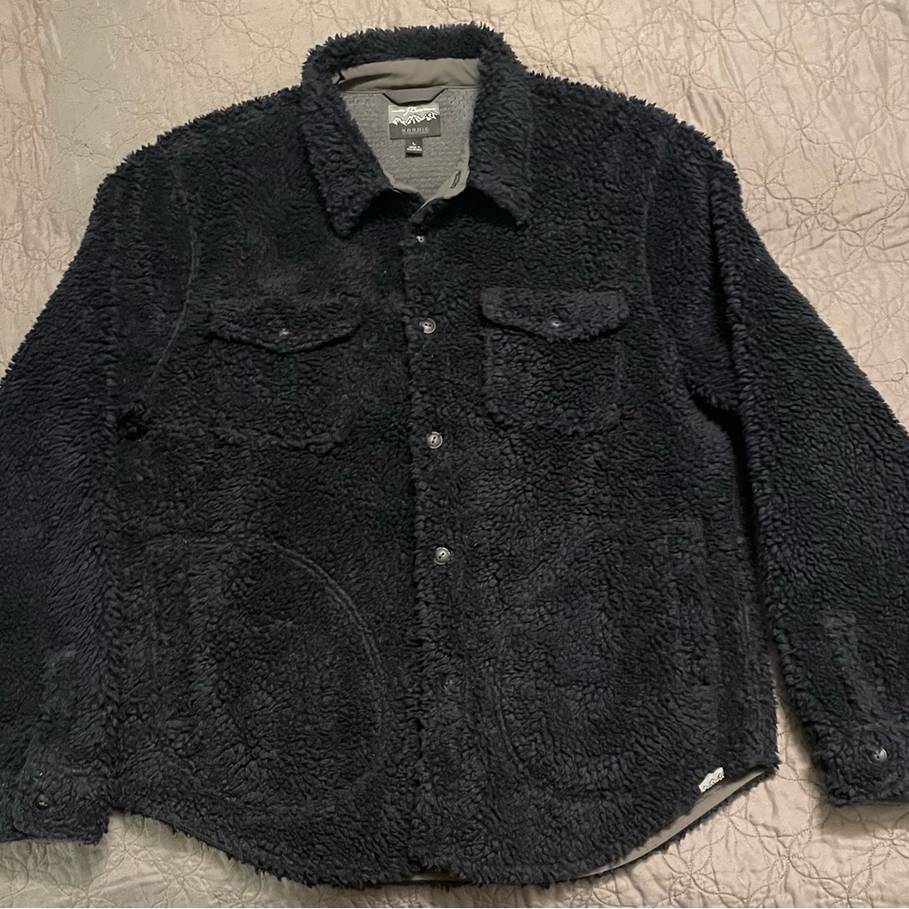 J Crew Nordic sherpa fleece shirt jacket Large dark navy